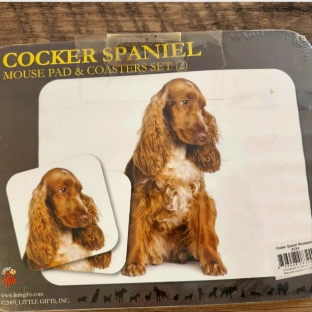 NWT Cocker Spaniel mouse pad and 2 Coaster Set.